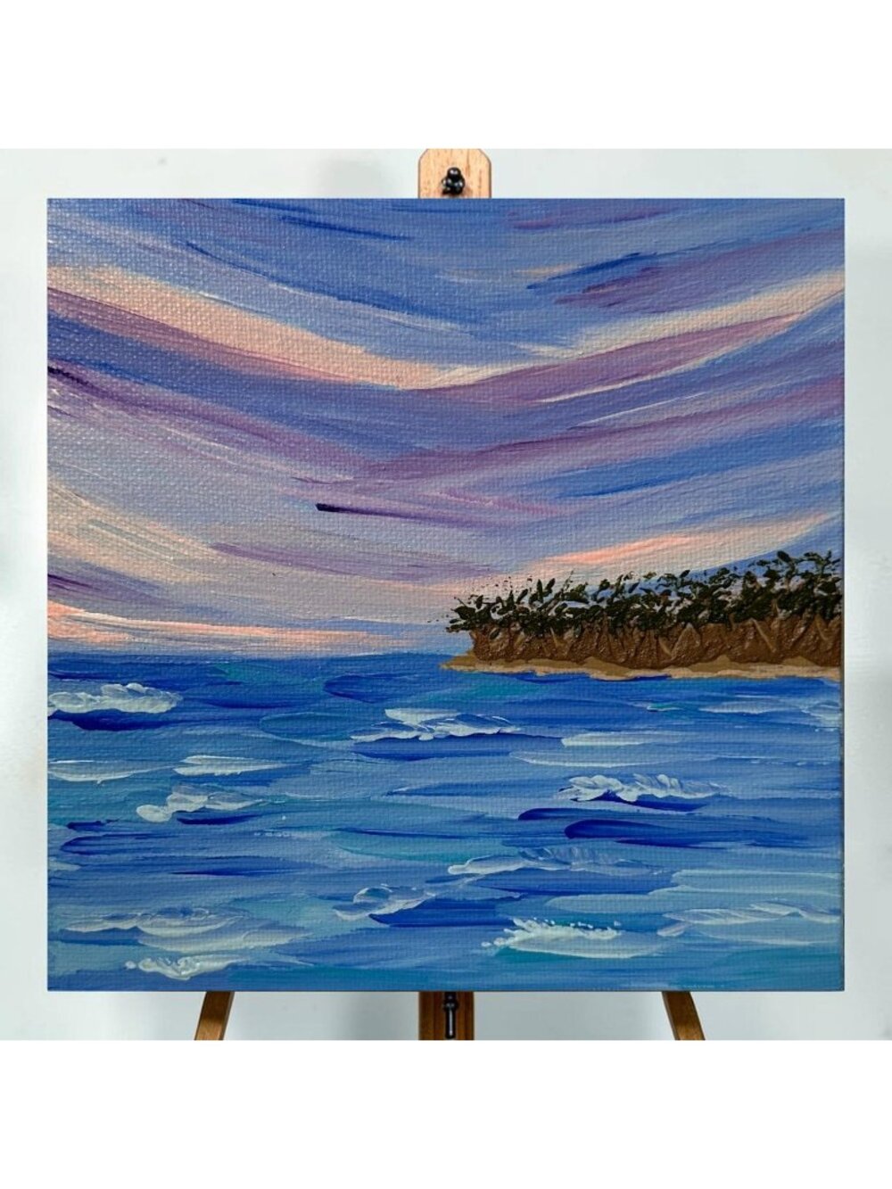 Wish You Were Here 6x6 Acrylic Painting Tropical Ocean Scene Original Wall Art